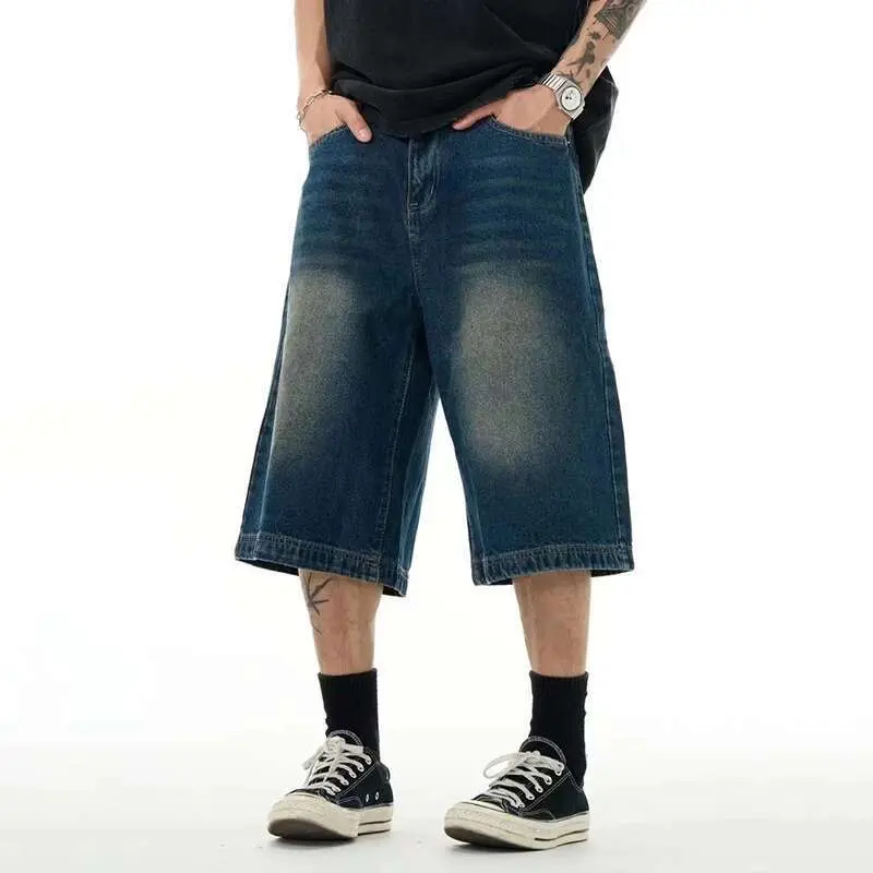 IEFB Men's Washed Denim Shorts Straight Leg Summer New American Style High Street Casual Stylish Male Loose Clothing 9W1824