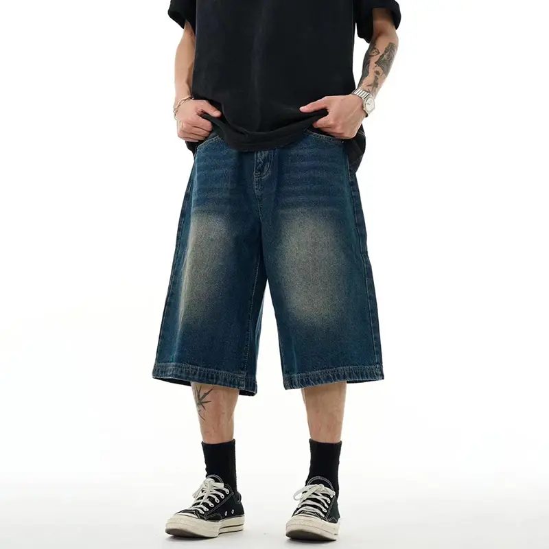 IEFB Men's Washed Denim Shorts Straight Leg Summer New American Style High Street Casual Stylish Male Loose Clothing 9W1824