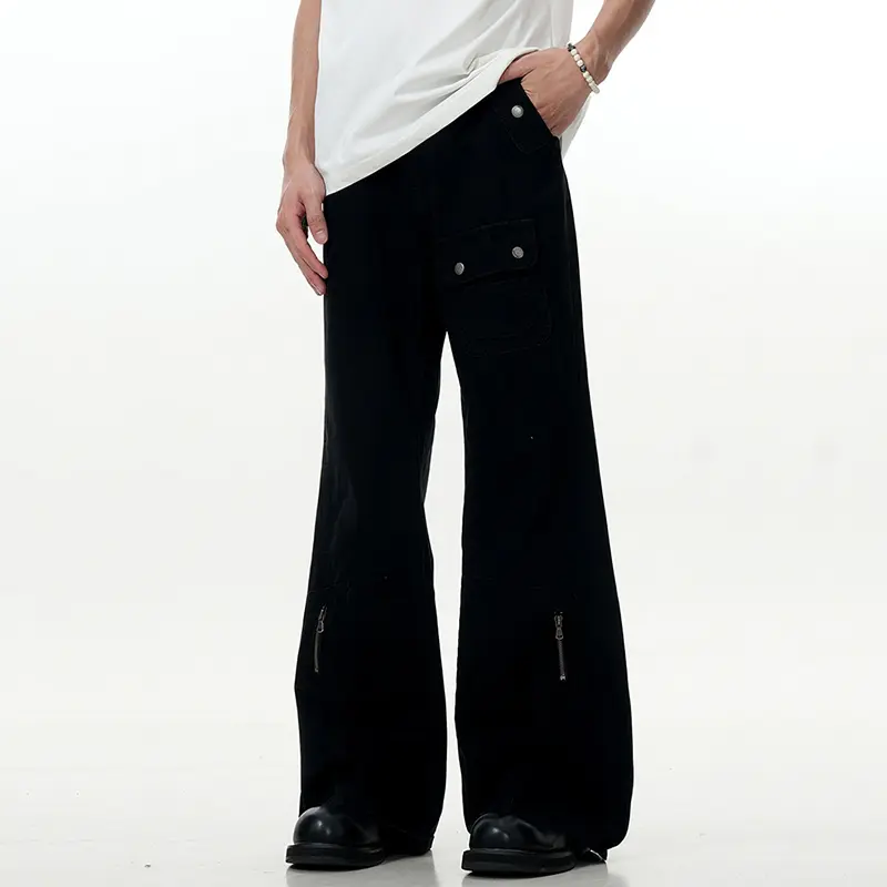 IEFB Men's Cargo Pants New American High Street Zipper Design Straight Wide Leg Solid Color Simple Male Trousers 2025 9W1954
