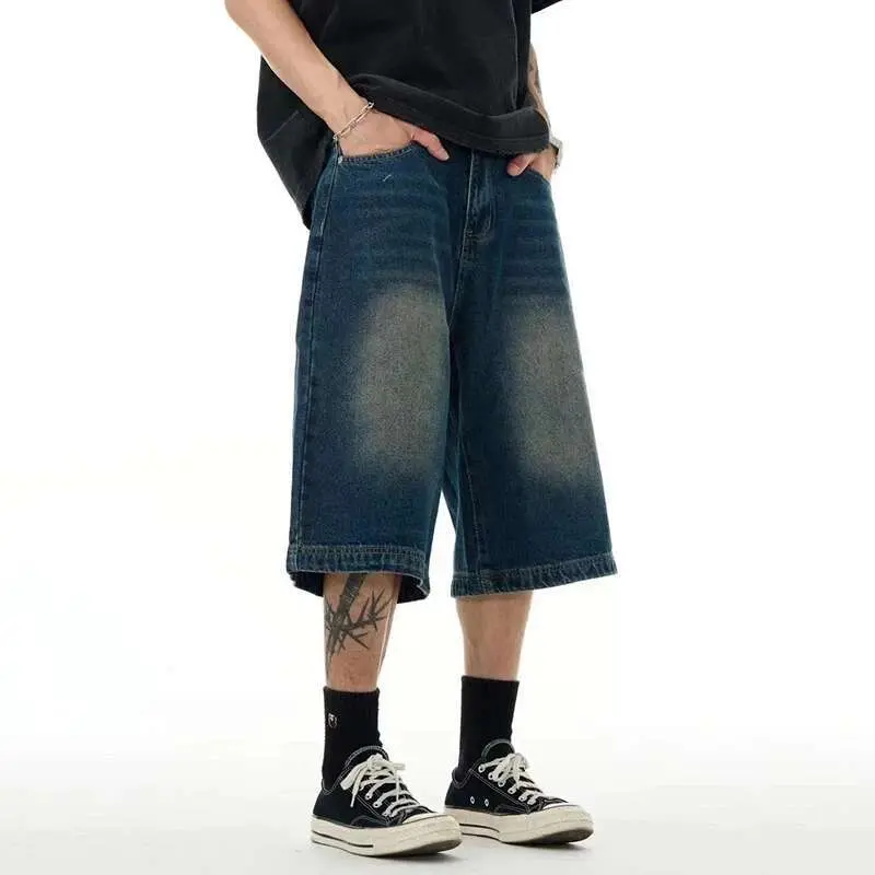 IEFB Men's Washed Denim Shorts Straight Leg Summer New American Style High Street Casual Stylish Male Loose Clothing 9W1824