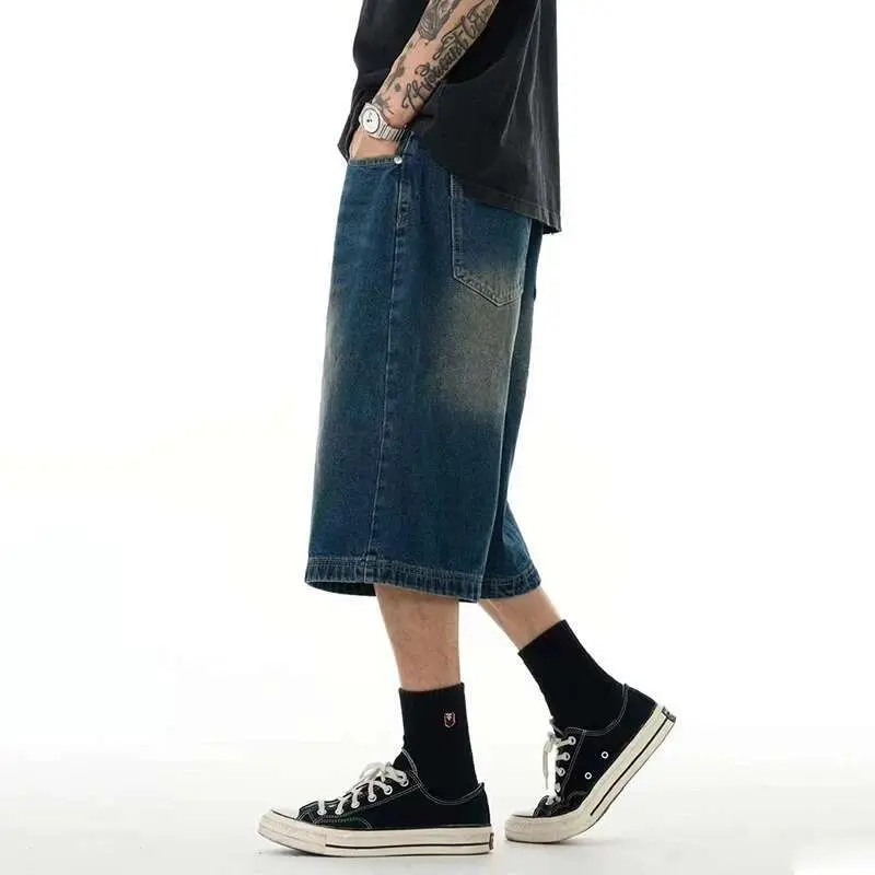 IEFB Men's Washed Denim Shorts Straight Leg Summer New American Style High Street Casual Stylish Male Loose Clothing 9W1824