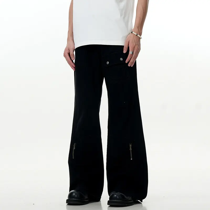 IEFB Men's Cargo Pants New American High Street Zipper Design Straight Wide Leg Solid Color Simple Male Trousers 2025 9W1954