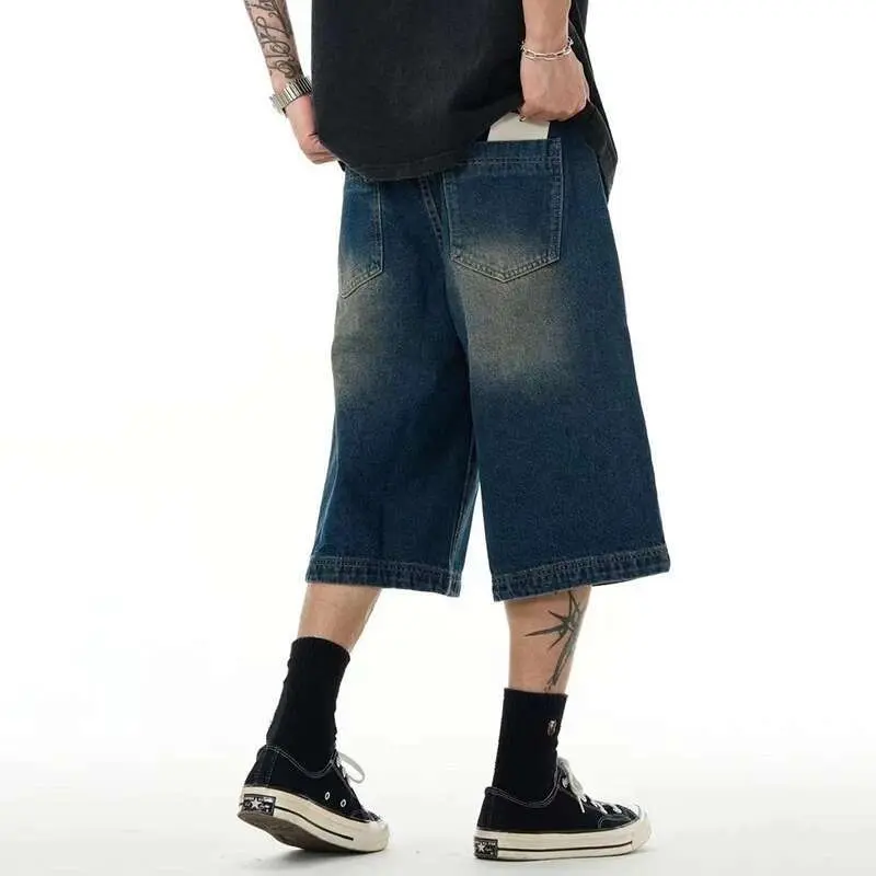 IEFB Men's Washed Denim Shorts Straight Leg Summer New American Style High Street Casual Stylish Male Loose Clothing 9W1824