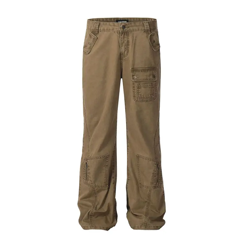 IEFB Men's Cargo Pants New American High Street Zipper Design Straight Wide Leg Solid Color Simple Male Trousers 2025 9W1954