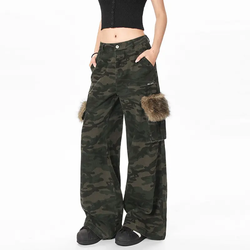 IEFB New American High Street Male Cargo Pants Fur Design Loose Straight Wide Leg Multi Pockets Chic Male Casual Trousers 9W1957