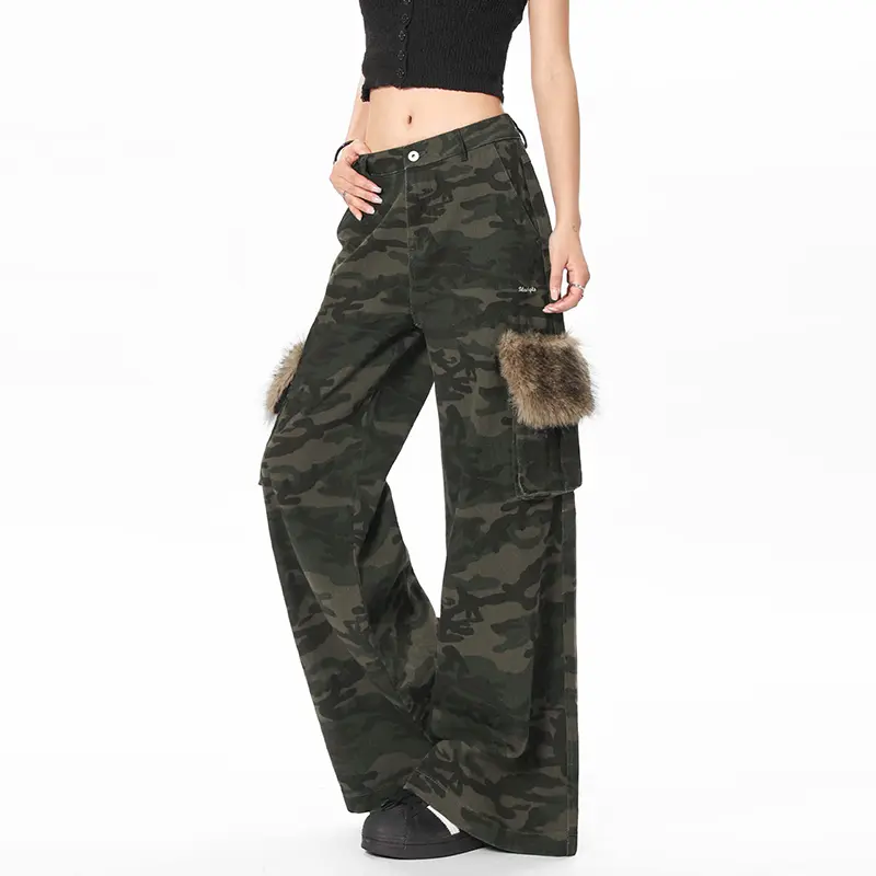 IEFB New American High Street Male Cargo Pants Fur Design Loose Straight Wide Leg Multi Pockets Chic Male Casual Trousers 9W1957