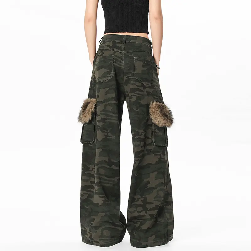 IEFB New American High Street Male Cargo Pants Fur Design Loose Straight Wide Leg Multi Pockets Chic Male Casual Trousers 9W1957