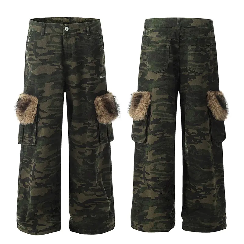IEFB New American High Street Male Cargo Pants Fur Design Loose Straight Wide Leg Multi Pockets Chic Male Casual Trousers 9W1957