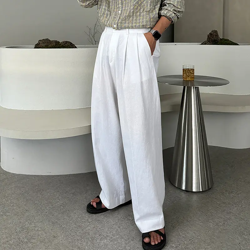 IEFB Korean Style Men's Casual Pants Pleated Design Solid Color Botton Straight Wide Leg Loose Male Trousers New Chic 9W2490