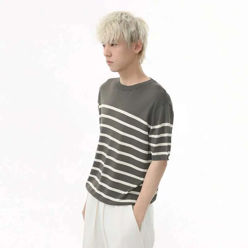 IEFB Summer Men's T-shirts Short Sleeve New Korean Striped Contrast Color Pullover Round Neck Casual Simple Male T-shirt 9W1601