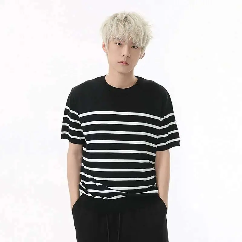 IEFB Summer Men's T-shirts Short Sleeve New Korean Striped Contrast Color Pullover Round Neck Casual Simple Male T-shirt 9W1601