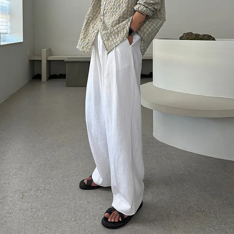 IEFB Korean Style Men's Casual Pants Pleated Design Solid Color Botton Straight Wide Leg Loose Male Trousers New Chic 9W2490