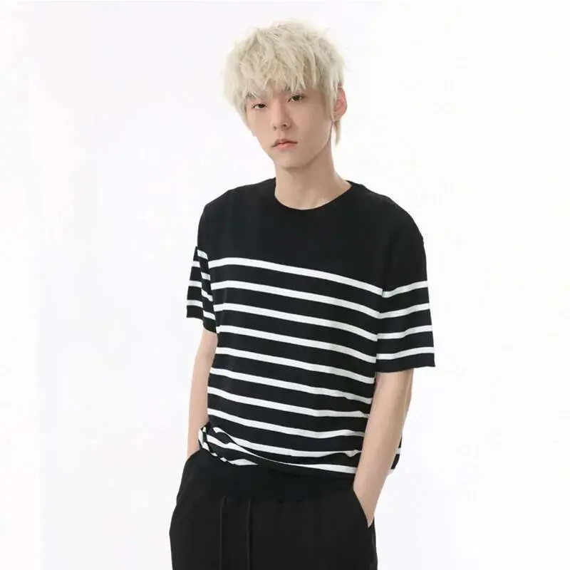 IEFB Summer Men's T-shirts Short Sleeve New Korean Striped Contrast Color Pullover Round Neck Casual Simple Male T-shirt 9W1601
