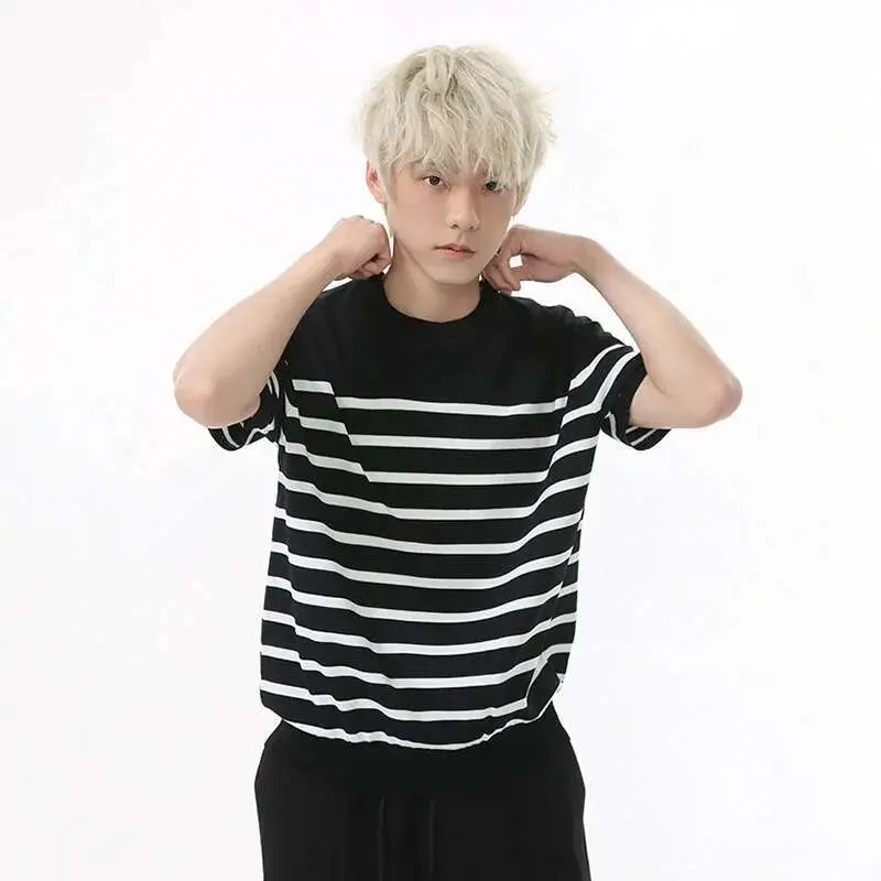 IEFB Summer Men's T-shirts Short Sleeve New Korean Striped Contrast Color Pullover Round Neck Casual Simple Male T-shirt 9W1601