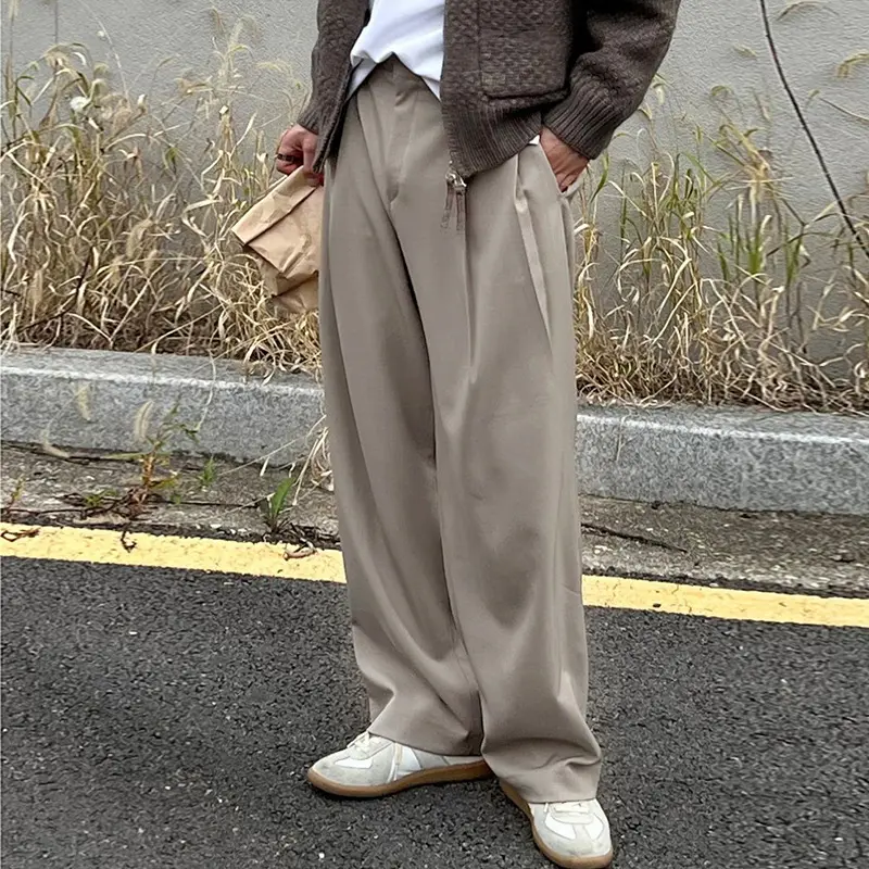 IEFB Men's Casual Pants New Korean Style Pleated Design Solid Color Stylish Male Trousers Trend 2025 Summer Loose Fitting 9W1978