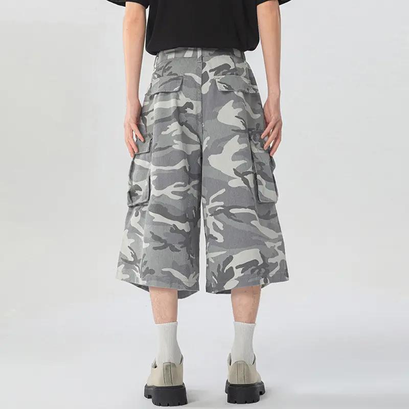 IEFB Men's Casual Shorts American Style Multi Pockets Camouflage Workwear Over Knee Length Wide Leg Pants Men Trend 9W2751