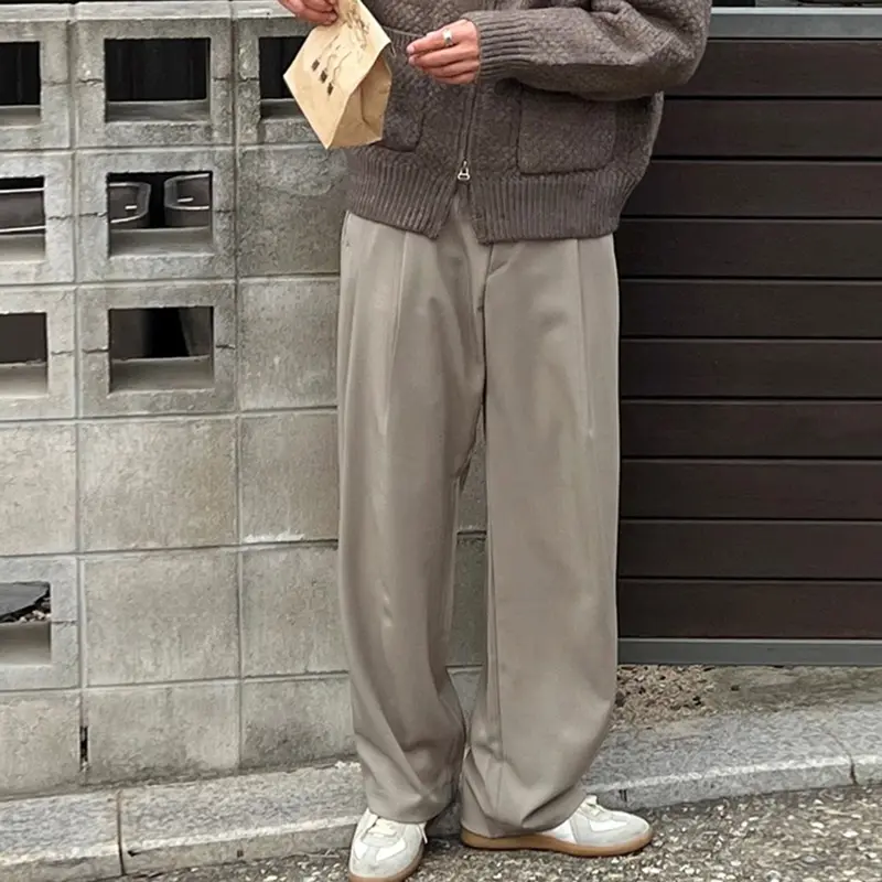 IEFB Men's Casual Pants New Korean Style Pleated Design Solid Color Stylish Male Trousers Trend 2025 Summer Loose Fitting 9W1978
