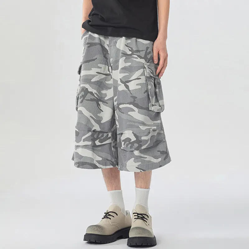 IEFB Men's Casual Shorts American Style Multi Pockets Camouflage Workwear Over Knee Length Wide Leg Pants Men Trend 9W2751