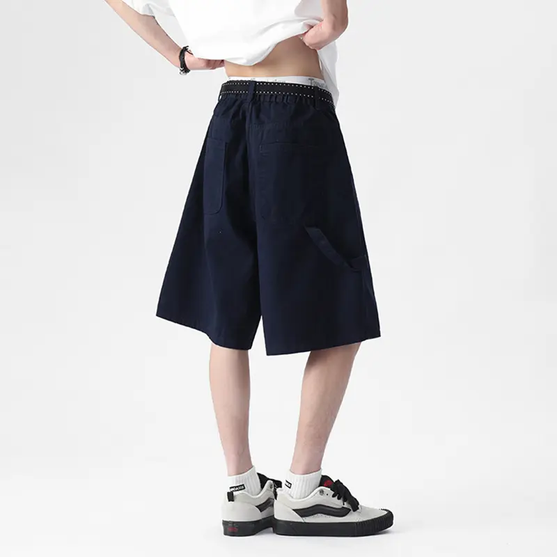 IEFB Summer Back Ribbon Design Casual Shorts Simple Loose Fit Male Solid Color New Fashion Men's Bottoms 2025 Pants 9W3394