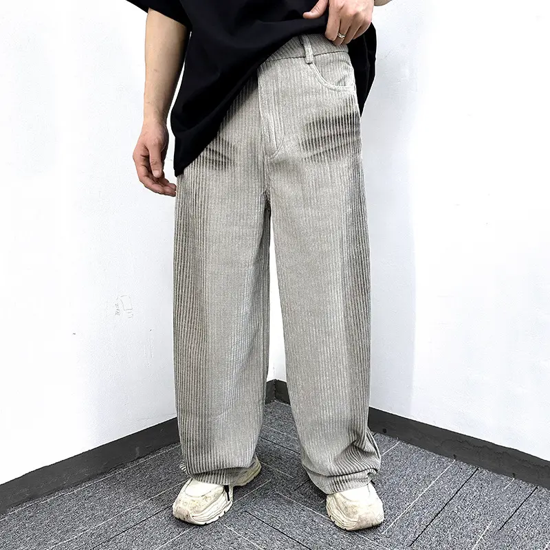 IEFB Men's Jeans New Ameriican Simple Style Stripe Distressed Wide Leg Loose Denim Pants Trendy Casual Male Bottoms 9W1775