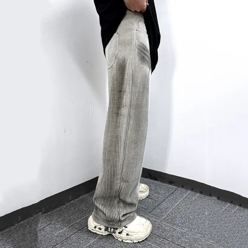 IEFB Men's Jeans New Ameriican Simple Style Stripe Distressed Wide Leg Loose Denim Pants Trendy Casual Male Bottoms 9W1775