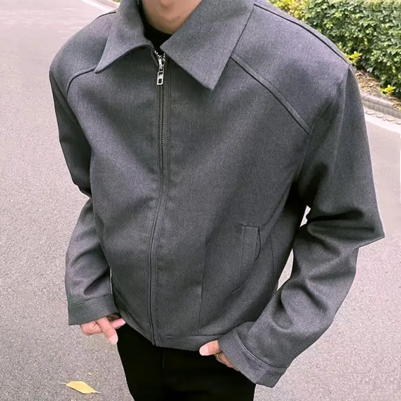 IEFB Korean Style Men's Jackets Solid Color Turn-down Collar Zipper Casual Cleanfit Clothing Loose All-match Male Coats 9W4078