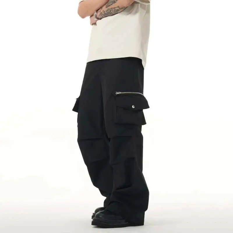IEFB Men's Cargo Pants Zipper Pockets Design New Korean Style Micro Flared Stylish Solid Color Male Causal Trousers 9W1932