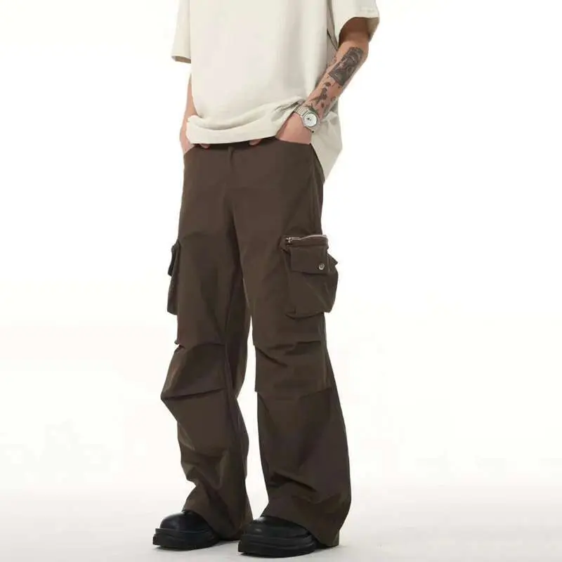 IEFB Men's Cargo Pants Zipper Pockets Design New Korean Style Micro Flared Stylish Solid Color Male Causal Trousers 9W1932