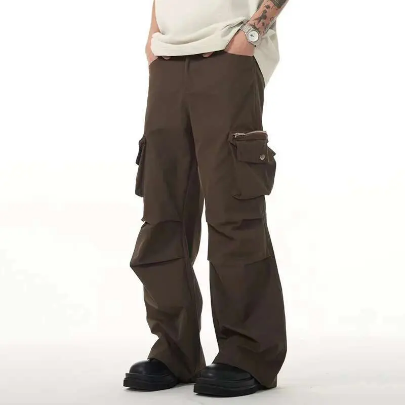 IEFB Men's Cargo Pants Zipper Pockets Design New Korean Style Micro Flared Stylish Solid Color Male Causal Trousers 9W1932