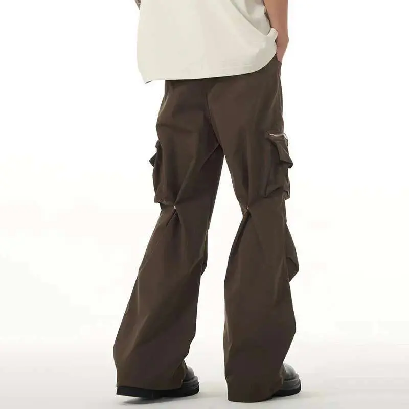 IEFB Men's Cargo Pants Zipper Pockets Design New Korean Style Micro Flared Stylish Solid Color Male Causal Trousers 9W1932