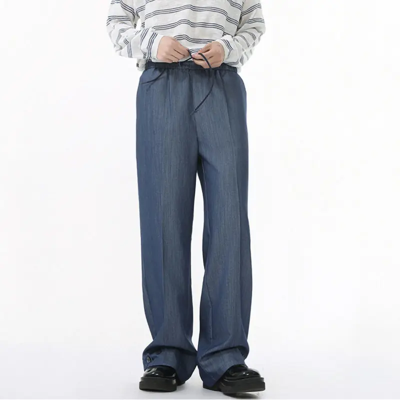 IEFB Men's Casual Clothing Korean Fashionable Elastic Waist Straight Leg Design Solid Color Male Trousers Simple Bottoms 9W1596