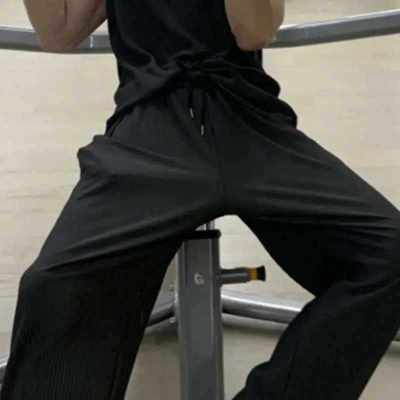 IEFB New Trendy Male Casual Pants Elastic Waist New Ice Silk Straight Summer Trend Solid Color Men's Clothing Korean 9W1362
