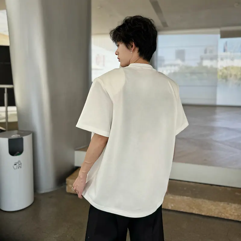 IEFB Men's Short Sleeve T-shirts New Summer Loose Tie Design Round Neck Contrast Color Trendy Korean Style Male Tops 9W2185