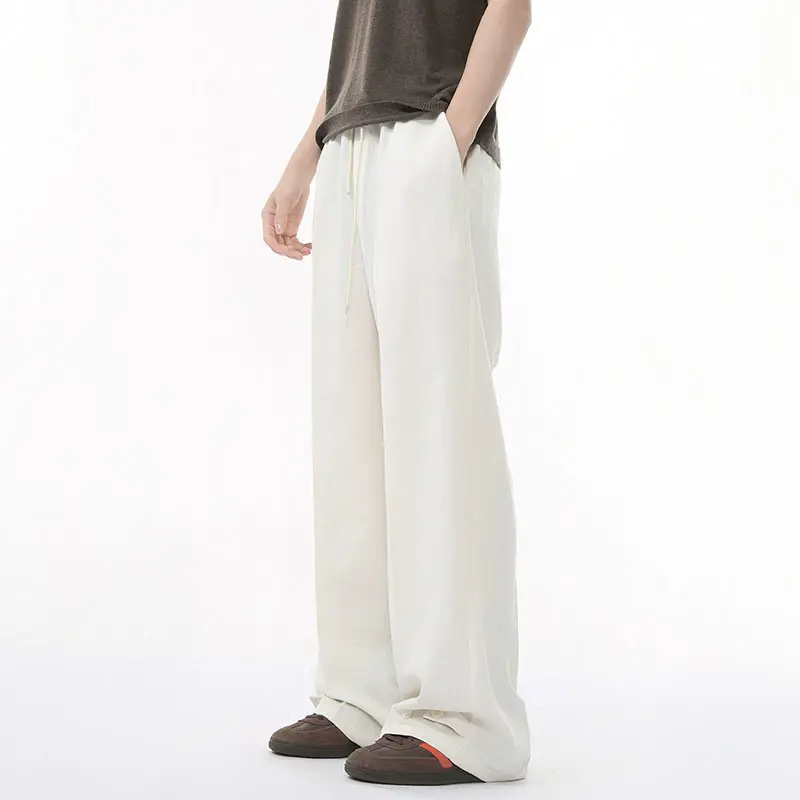 IEFB Men's Casual Clothing Korean Fashionable Elastic Waist Straight Leg Design Solid Color Male Trousers Simple Bottoms 9W1596