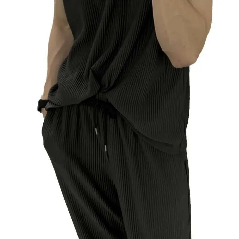 IEFB New Trendy Male Casual Pants Elastic Waist New Ice Silk Straight Summer Trend Solid Color Men's Clothing Korean 9W1362