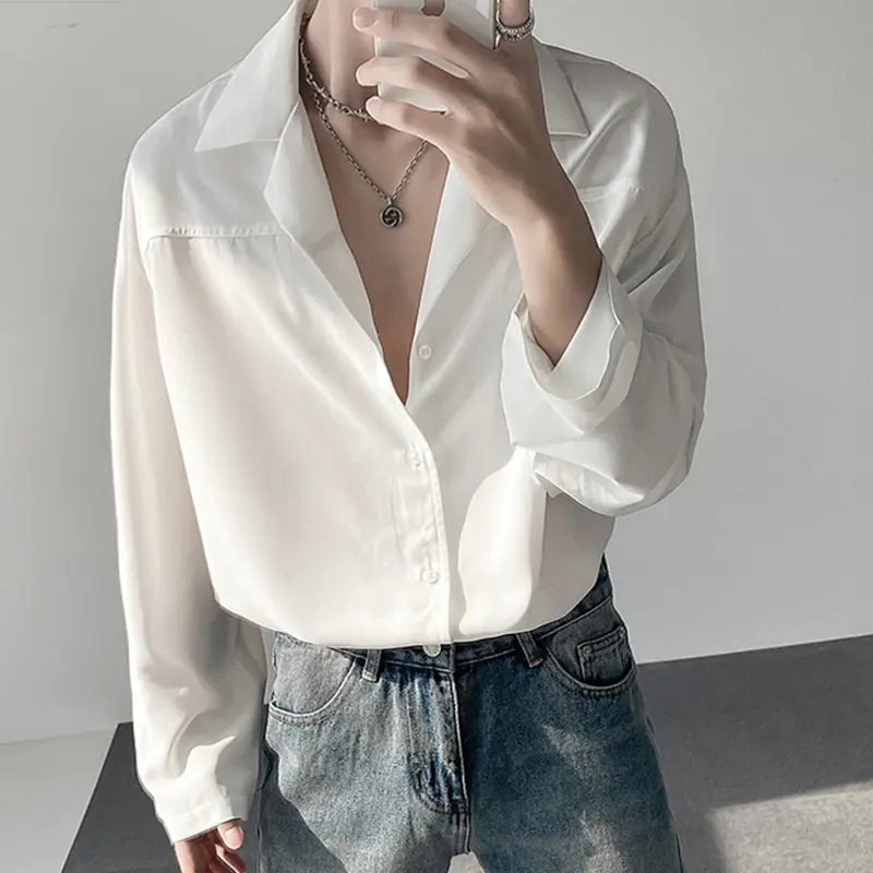 IEFB Men's Shirts Long Sleeve Trendy New Korean Style Single Breasted Stylish Suit Collar Loose Shoulder Design Male Tees 9W1871