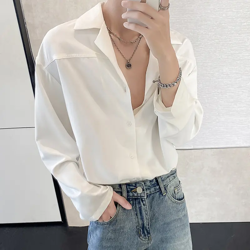 IEFB Men's Shirts Long Sleeve Trendy New Korean Style Single Breasted Stylish Suit Collar Loose Shoulder Design Male Tees 9W1871