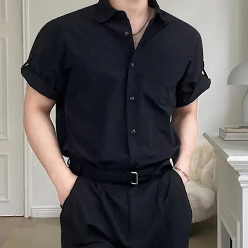 IEFB men's shirts summer turn-down collar short sleeved casual single breasted solid color loose male tops summer korean 9W2712
