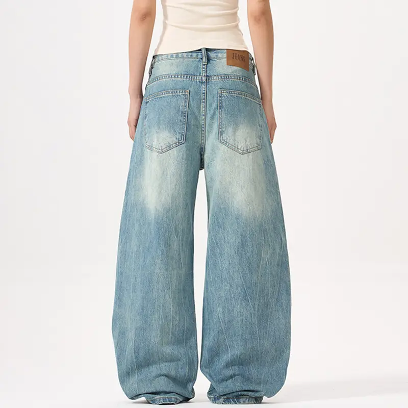 IEFB Baggy Jeans Men's Bottoms American Style Distressed Washed Curved Knife Denim Pants Loose Wide Leg Vintage Men 9W3709