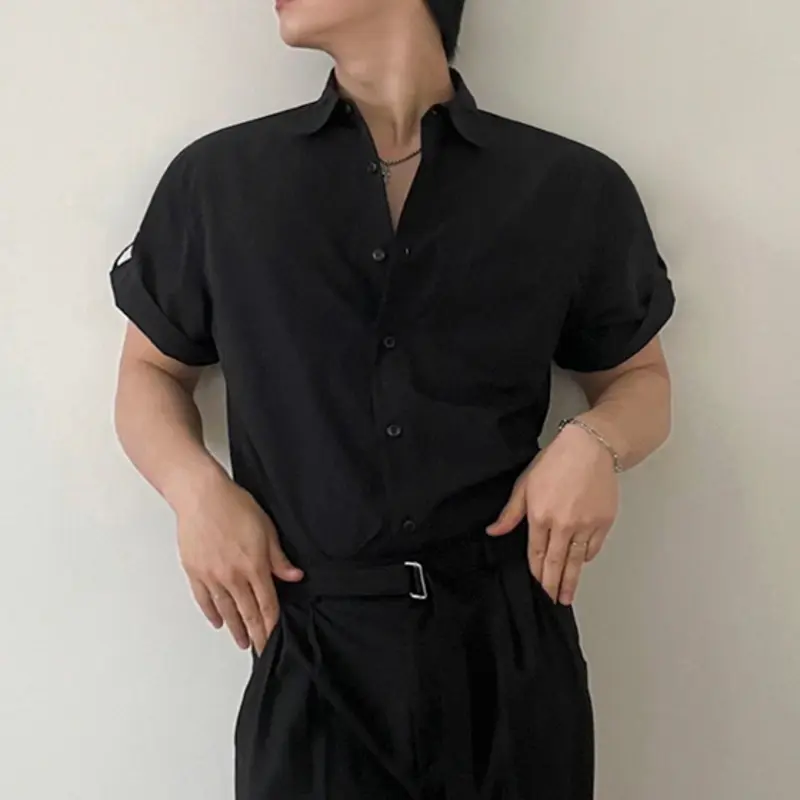 IEFB men's shirts summer turn-down collar short sleeved casual single breasted solid color loose male tops summer korean 9W2712