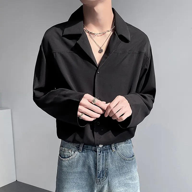 IEFB Men's Shirts Long Sleeve Trendy New Korean Style Single Breasted Stylish Suit Collar Loose Shoulder Design Male Tees 9W1871