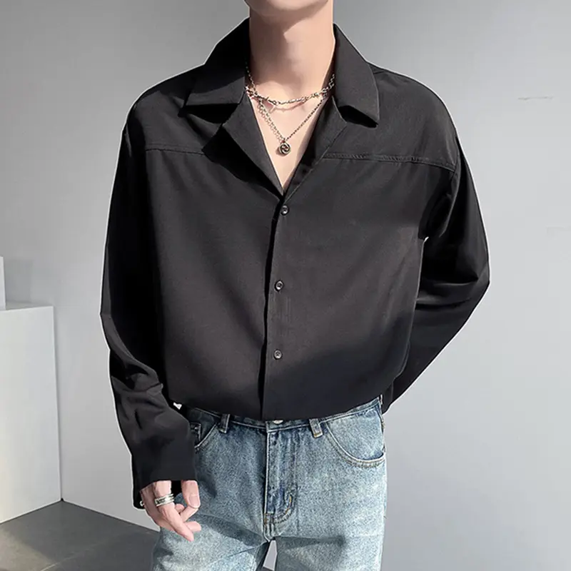 IEFB Men's Shirts Long Sleeve Trendy New Korean Style Single Breasted Stylish Suit Collar Loose Shoulder Design Male Tees 9W1871