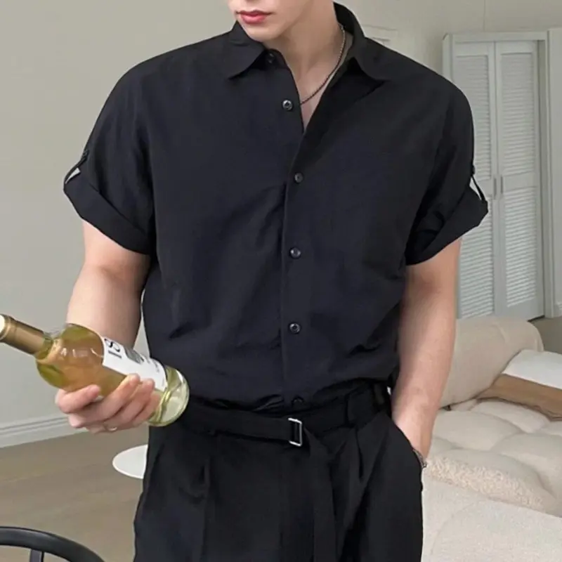 IEFB men's shirts summer turn-down collar short sleeved casual single breasted solid color loose male tops summer korean 9W2712