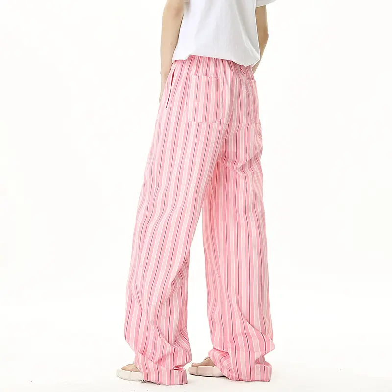 IEFB New Summer Men's Casual Pants Striped Design Drawstring Contrast Color Loose Elastic Waist Straight Male Trousers 9W2287