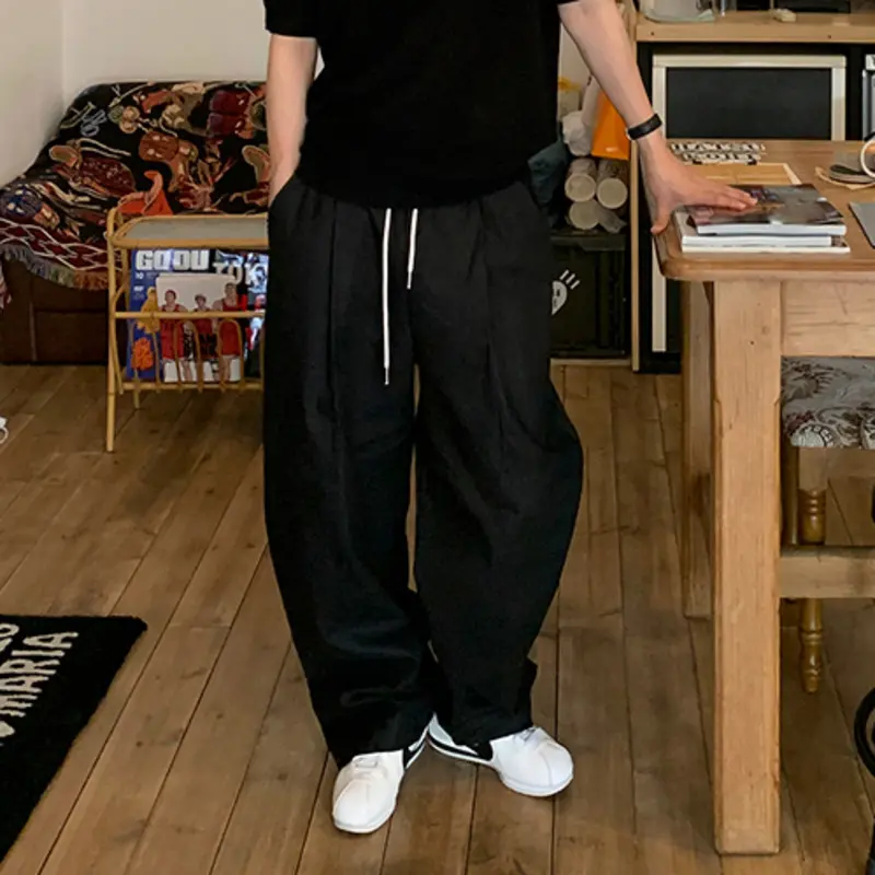 IEFB Men's Cargo Pants Straight Leg Trendy New Summer Drawstring Solid Color Simple Stylish Elastic Waist Male Trousers 9W2036
