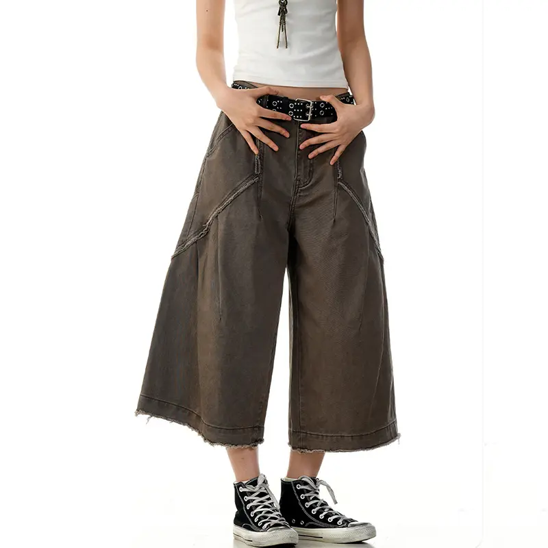 IEFB High Street Men's Cargo Shorts American Straight Tube Washed Worn-out Pocket Solid Color Overalls Over Knee Length 9W2918