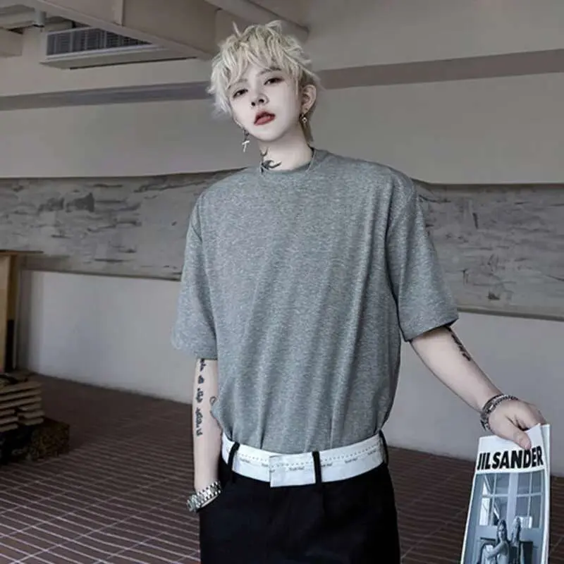 IEFB Men's Short Sleeve T-shirts New Summer Loose Double Neck Design Casual Menwear Korean Solid Color Fashion Top 9W1505