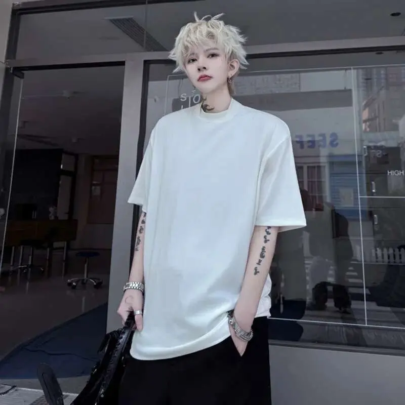 IEFB Men's Short Sleeve T-shirts New Summer Loose Double Neck Design Casual Menwear Korean Solid Color Fashion Top 9W1505