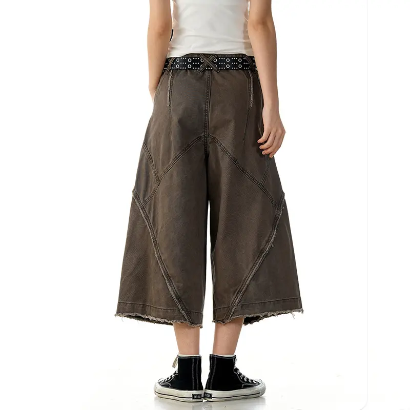 IEFB High Street Men's Cargo Shorts American Straight Tube Washed Worn-out Pocket Solid Color Overalls Over Knee Length 9W2918