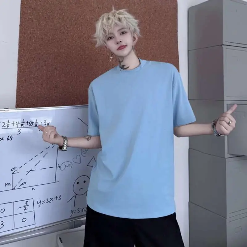 IEFB Men's Short Sleeve T-shirts New Summer Loose Double Neck Design Casual Menwear Korean Solid Color Fashion Top 9W1505